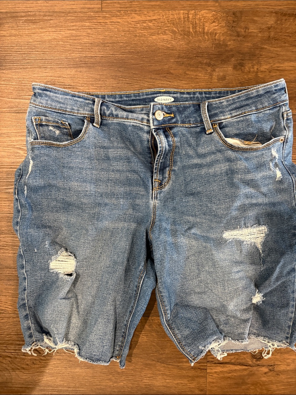Old Navy Ripped Denim Bermuda Shorts - Blue Wash